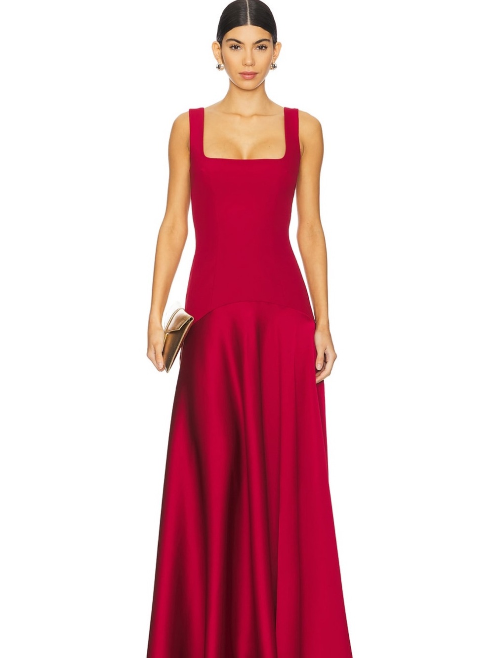 L'Academie Sleeveless Square-Neck Maxi Dress in Deep Red
